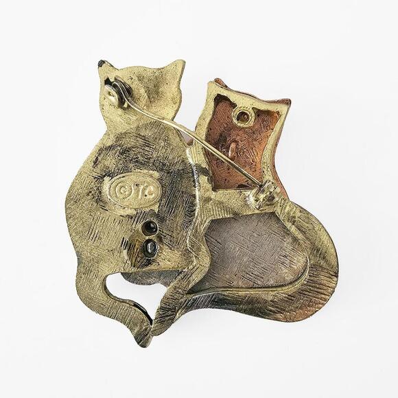 Vintage Cat Trio Metal Brooch Pin - Picture 2 of 3